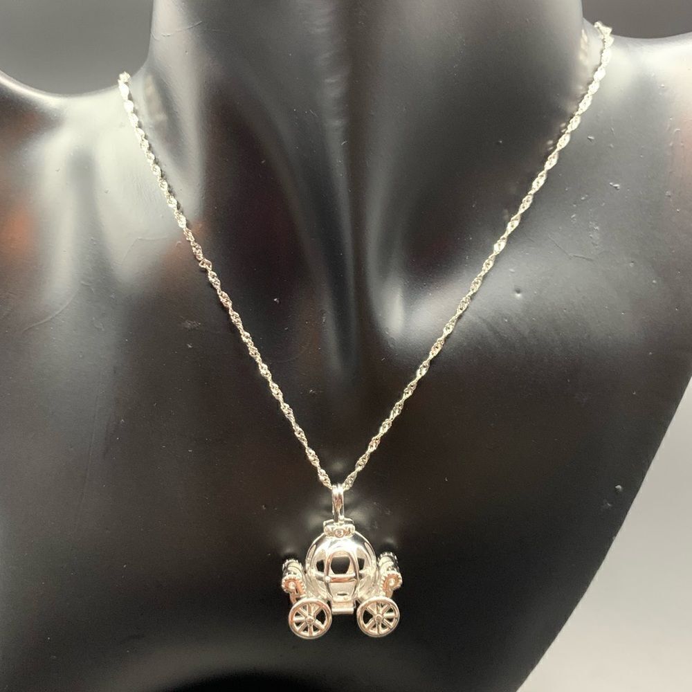 925 Sterling Silver Pumpkin Carriage Pendant Necklace